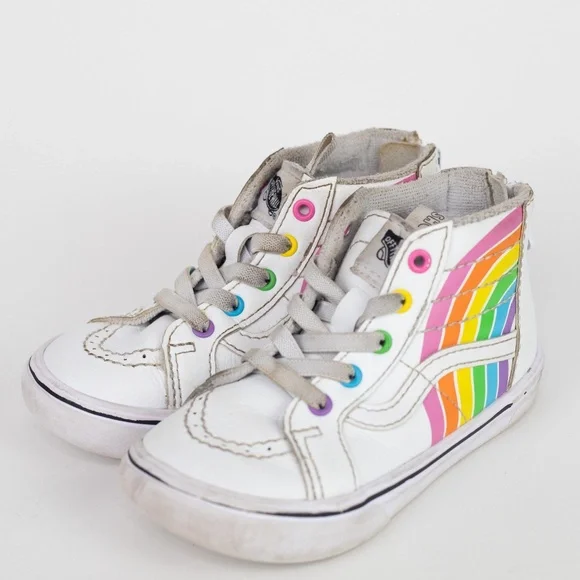 Vans x Flour Shop Rainbow High Tops Toddler Size 8 White Rainbow - Picture 2 of 13
